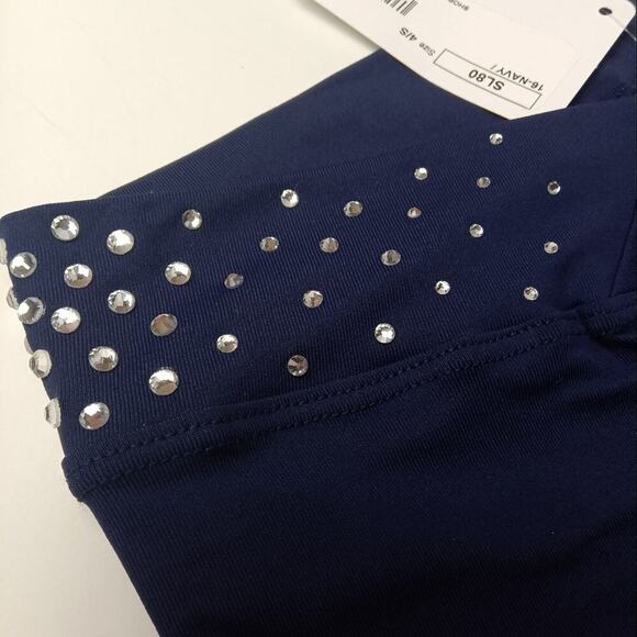 Pro Cheer Dance NFL NBA Audition V Waist Rhinestone Navy Shorts - Picture 3 of 6